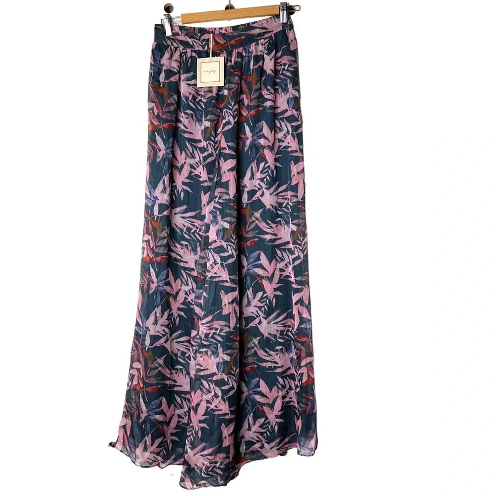 A La Plage | Floral Tropical Leaves Wide Leg Pants